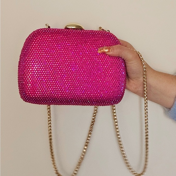 Pink Rhinestone Evening Bag with Gold Chain - Picture 2 of 3